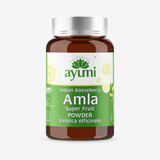 Ayumi Amla powder, a superfood rich in Vitamin C, promotes vitality and supports healthy hair and nails.