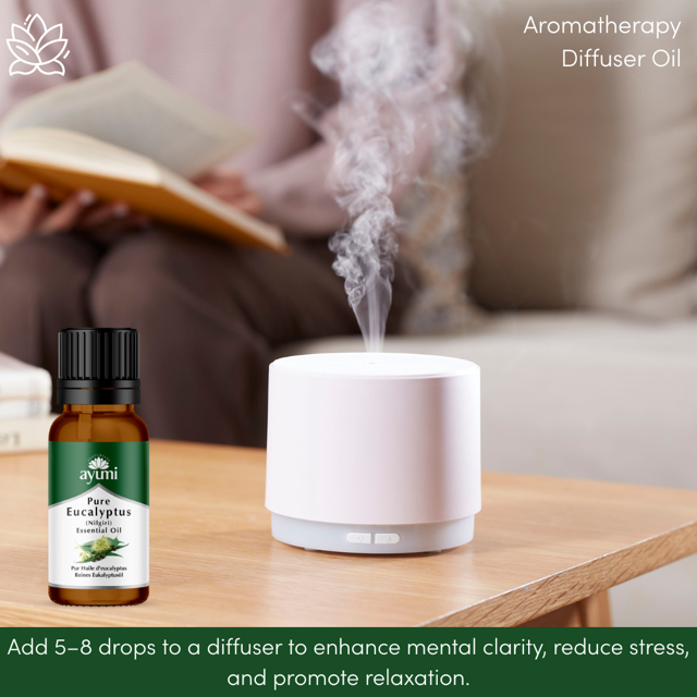 Ayumi Eucalyptus Oil, being used in aromatherapy for mental wellness