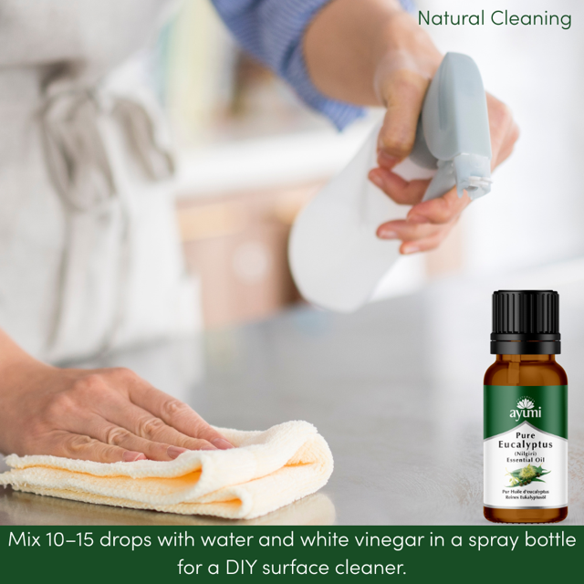 Ayumi Eucalyptus Oil, mixing with water and vinegar to create a natural cleansing spray