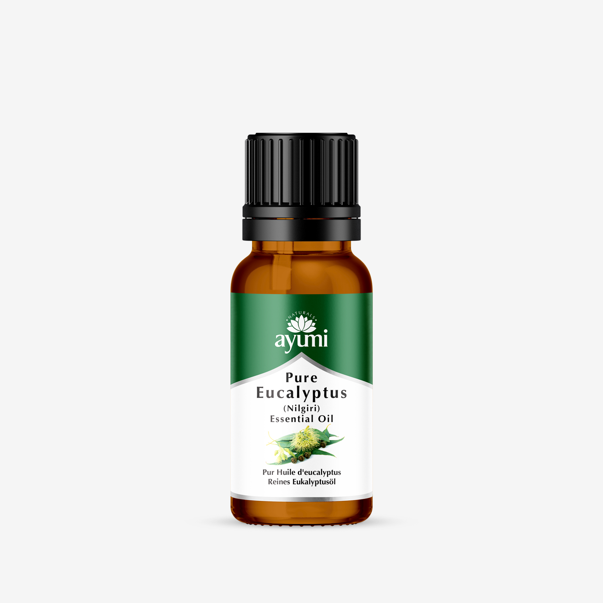 Ayumi Eucalyptus Oil, amber bottle on white background