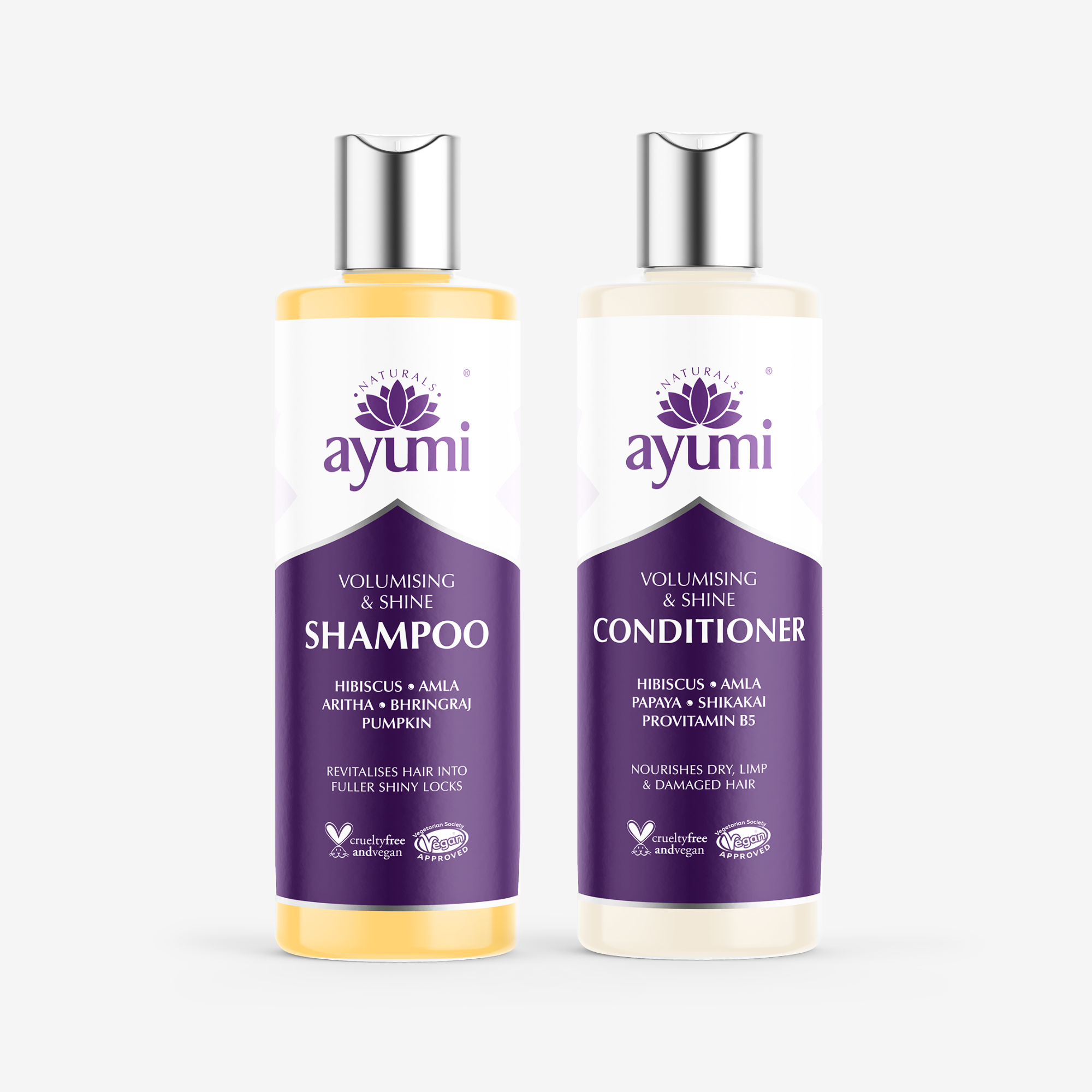 Shampoo and conditioner for shiny, voluminous hair