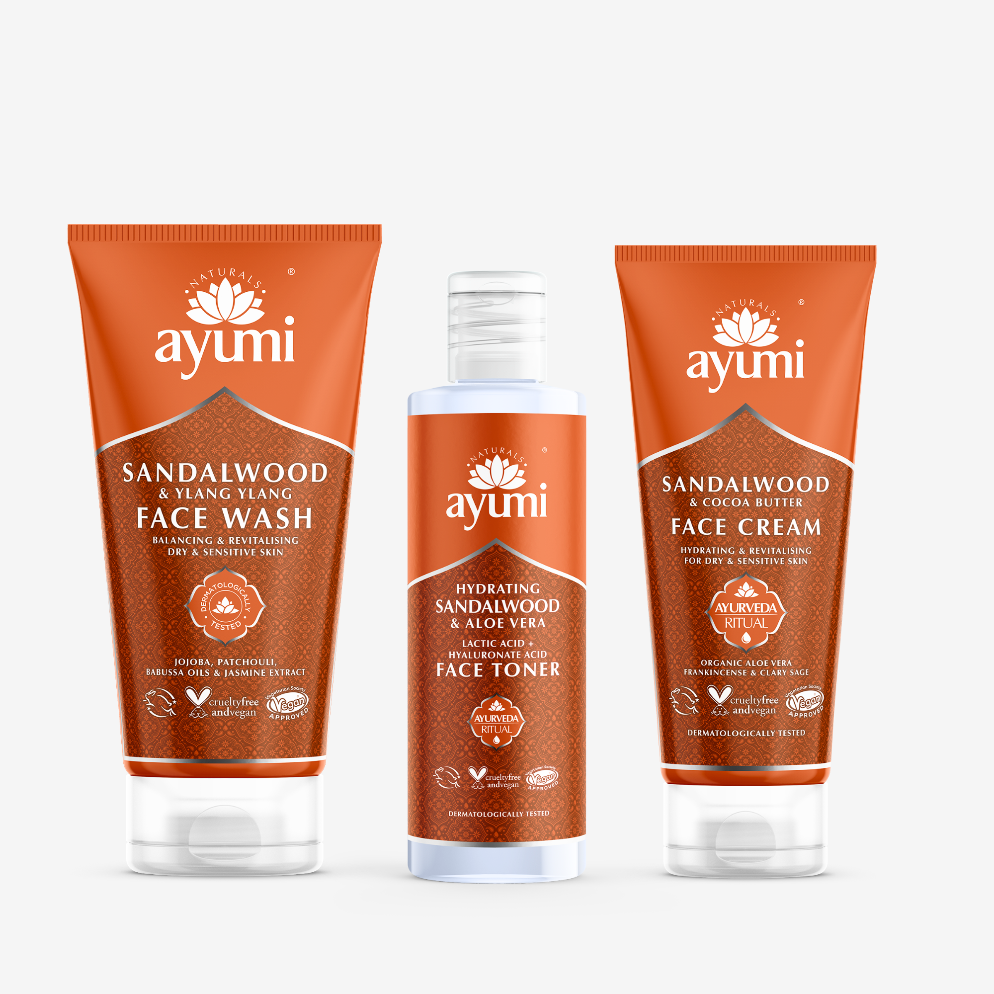 Hydrating face trio with cleanser, toner, and moisturizer