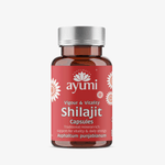 Ayumi Shilajit capsules bottle on a white background