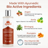 Ayumi conditioner bottle with bio active ingredients listed on a white background