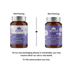 Comparison of old and new Ayumi packaging with text on a white background