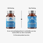 Comparison of old and new Ayuni Guduchi capsule packaging on a white background.