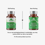 Comparison of old and new Ayuni Karela & Neem packaging on a white background