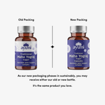Comparison of old and new Ayuni Maha Yograj capsules packaging on a white background.