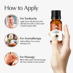 Ayumi clove oil bottle with usage instructions on a white background