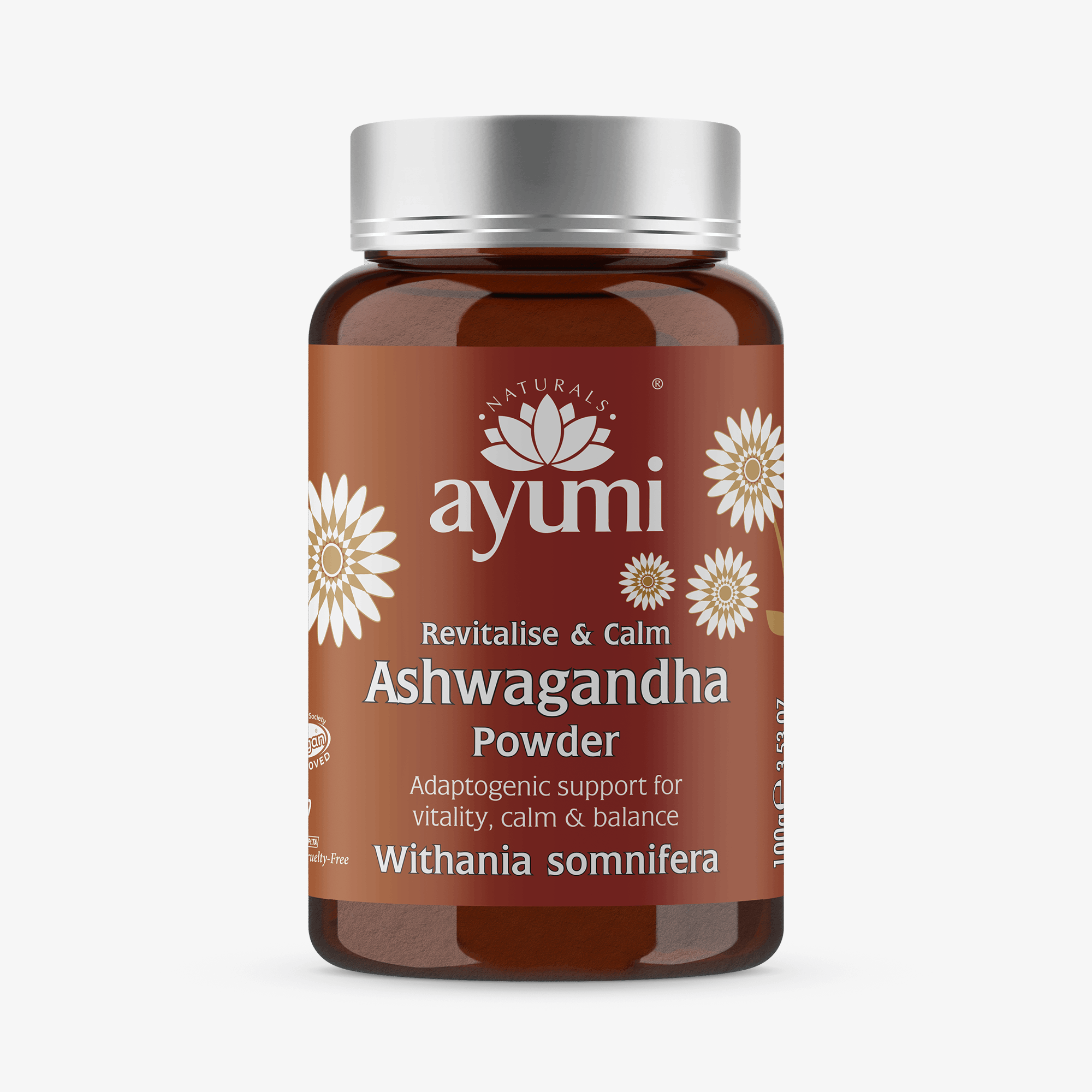 Ayumi Ashwagandha Powder bottle on a white background