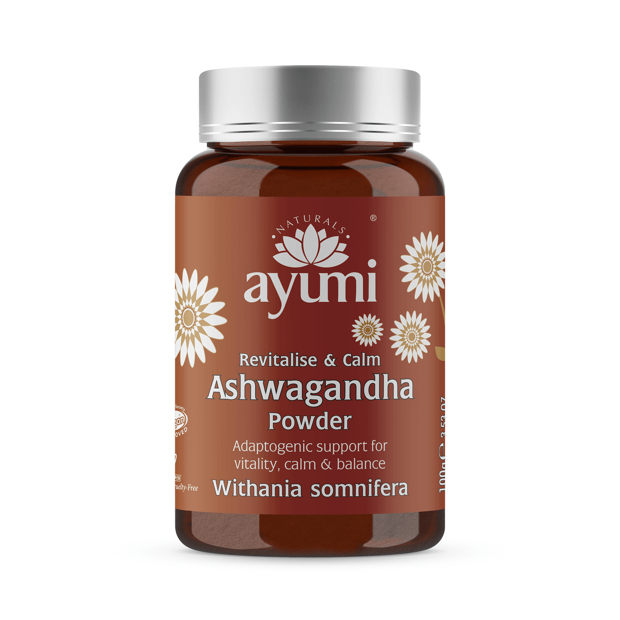 Ayumi Ashwagandha Powder bottle on a white background