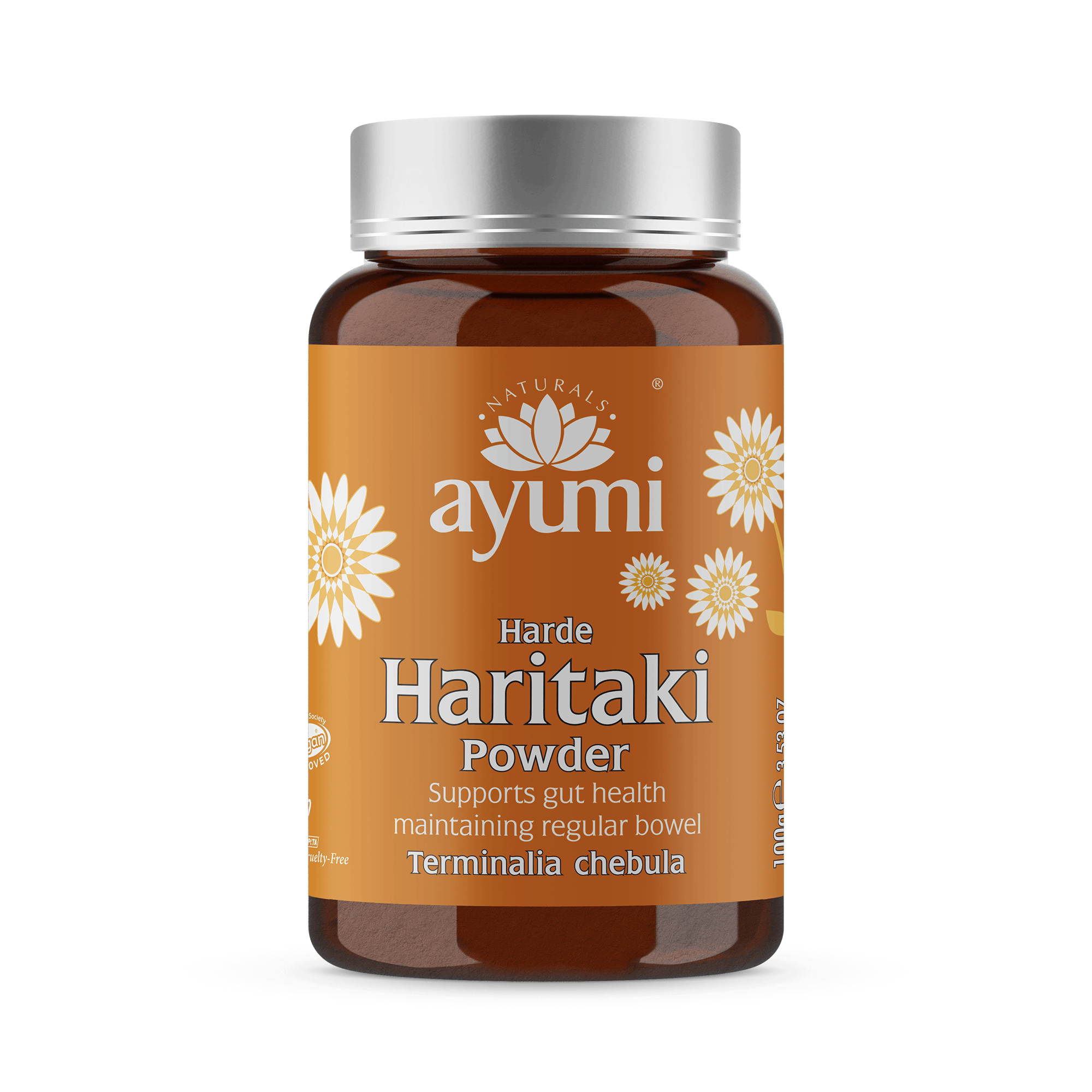Ayumi Harde Haritaki Powder bottle on a white background