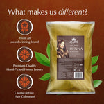 Ayumi Henna Powder package with branding and product details on a brown background