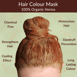 Hair color mask with organic henna for hair care benefits on a green background