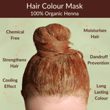 Hair color mask with organic henna for hair care benefits on a green background