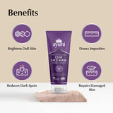 Ayumi clay face mask tube with benefits on a beige background