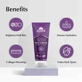Ayumi face cream with benefits listed on a light gray background
