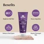 Ayumi clay face mask tube with benefits on a beige background
