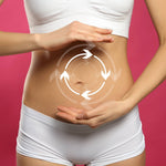 Person wearing white underwear with hands on a pink background