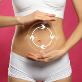 Person wearing white underwear with hands on a pink background