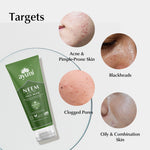 Ayumi Neem Face Mask tube with skin conditions it targets on a white background