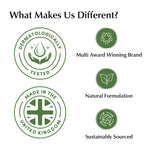 Green logos and text highlighting brand attributes on a white background
