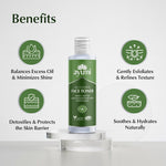 Ayumi face toner bottle with benefits listed on a white background