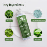 Ayumi oil control face toner with key ingredients displayed on a white background