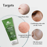 Ayuvi Neem and Tea Tree Face Cream with skin types it targets on a white background
