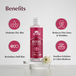 Ayuni Rose Facial Toner bottle with benefits listed on a white background