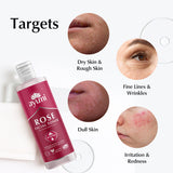 Ayumi Rose Facial Toner bottle with skin conditions it targets on a white background
