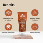 Ayumi Sandalwood Face Mask with benefits listed on a beige background