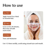 Instructions on how to use Ayumi Face Mask with a woman applying the mask.