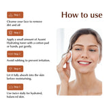 Instructions on how to use Ayumi Hydrating toner with a woman applying it.