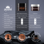 Comparison chart of Ayumi Shilajit resin with other brands on a dark background.