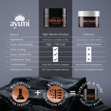 Comparison chart of Ayumi Shilajit resin with other brands on a dark background.