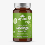 Ayumi Moringa Powder supplement bottle on a white background