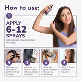 Instructions on how to use a hair care product with a woman applying it and step-by-step illustrations.